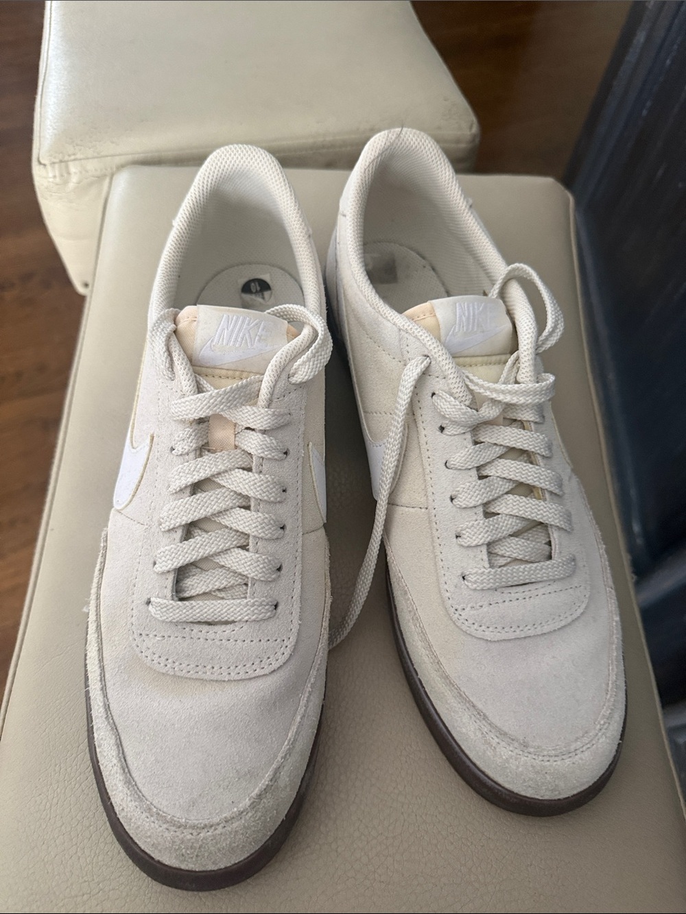 Nike Men’s Kill shot Cream Suede Low-Top Sneakers with White Swoosh